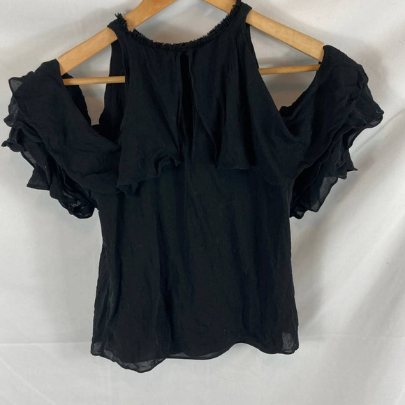 ALICE + OLIVIA 'IDALLA' RUFFLE COLD SHOULDER SILK CHIFFON TOP XS - Picture 5 of 5